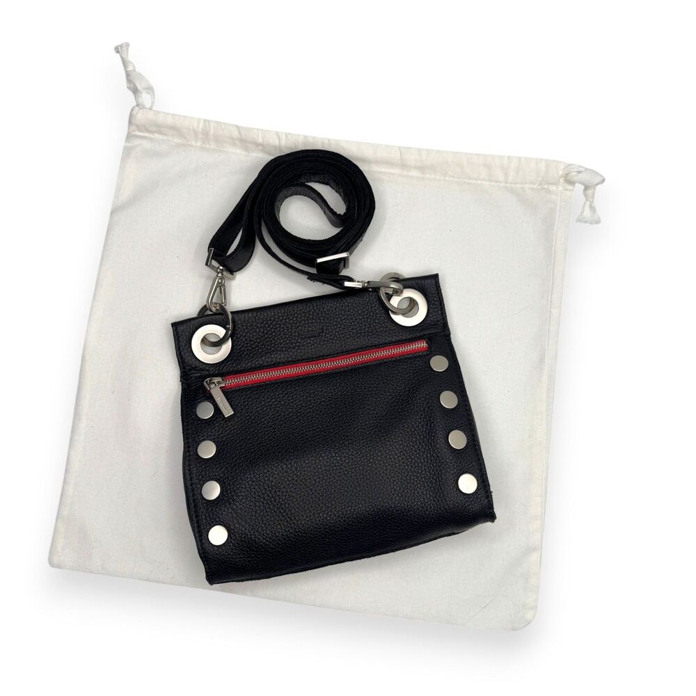 Hammitt Tony Small Black Leather Silver Red Zip Crossbody Shoulder Bag EUC - Picture 11 of 15